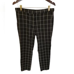 Zara Women's Window Pane Plaid Straight Leg Pants Black Gray Size Large